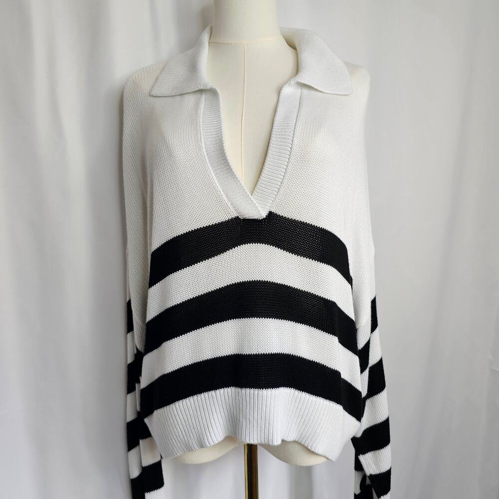 NWT PINK XL Oversized Striped Cambridge Minimalist Sweater
